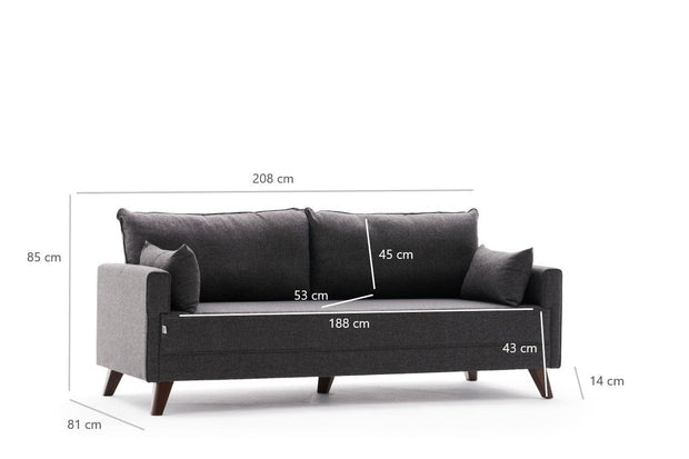 Asir Divano Letto 3 posti in tessuto Bella Antracite