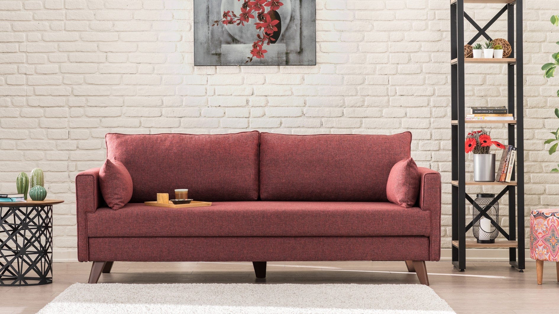 Asir Divano Letto 3 posti in tessuto Bella Bordeaux
