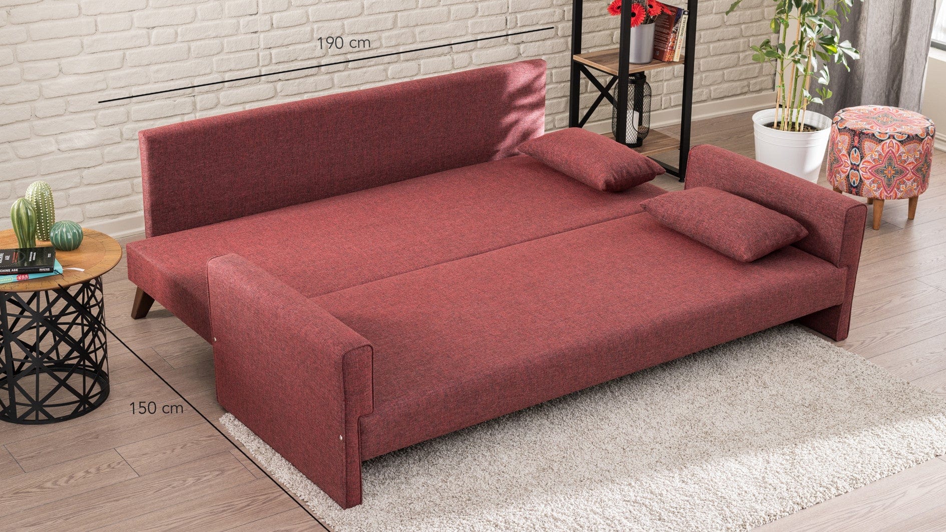 Asir Divano Letto 3 posti in tessuto Bella Bordeaux