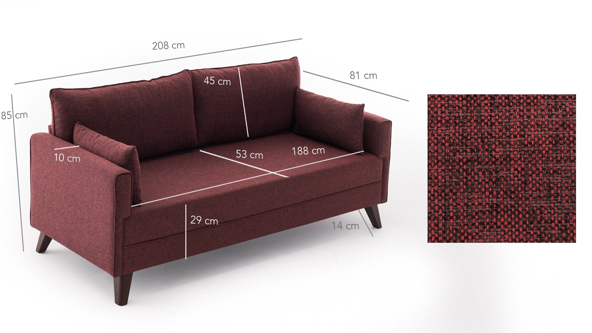 Asir Divano Letto 3 posti in tessuto Bella Bordeaux