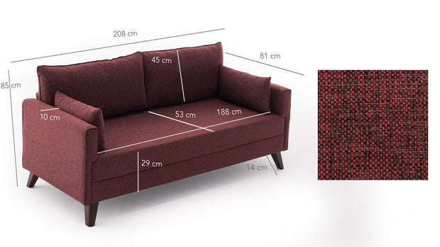 Asir Divano Letto 3 posti in tessuto Bella Bordeaux