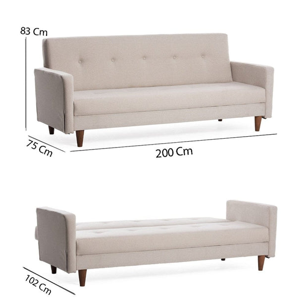 Asir Divano Letto 3 posti in tessuto Hiko Crema