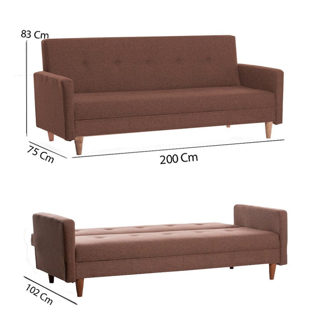 Asir Divano Letto 3 posti in tessuto Hiko Marrone