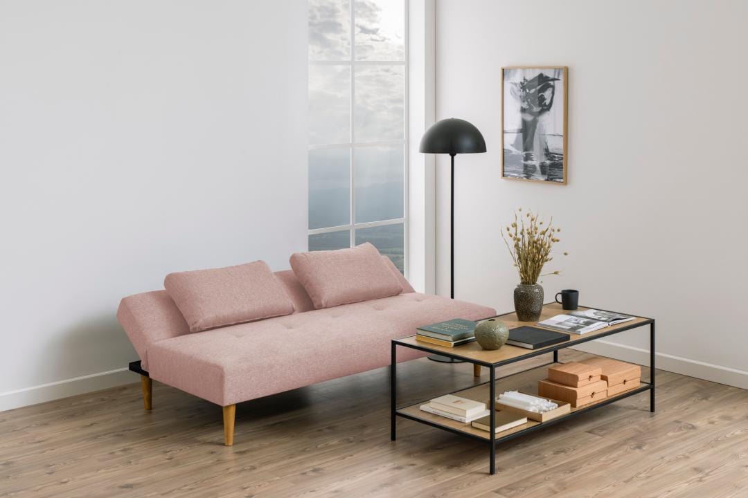 Actona Divano Letto 3 posti in tessuto Lucca Rosa