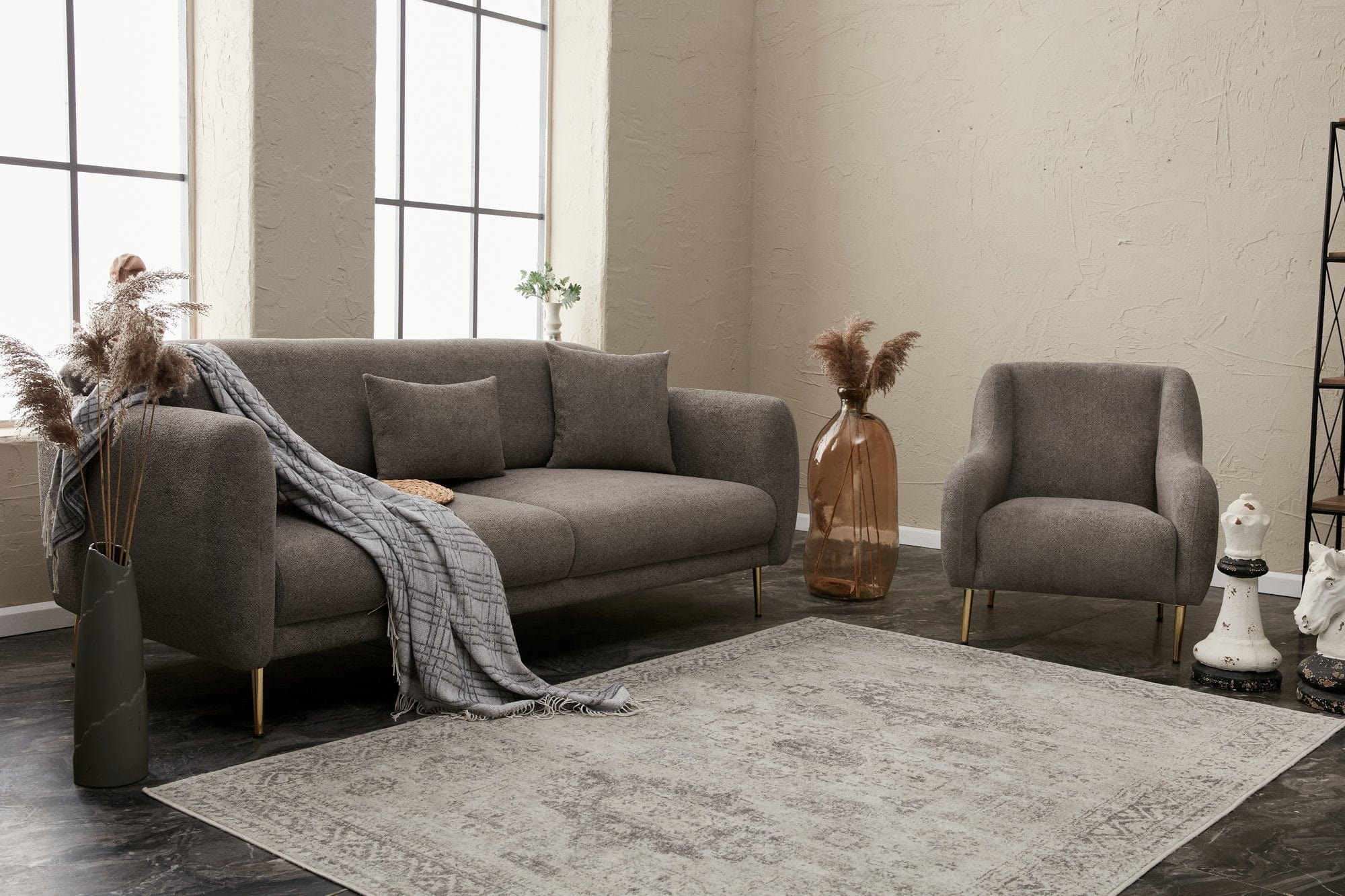 Asir Divano Letto 3 posti in tessuto Simena Grigio
