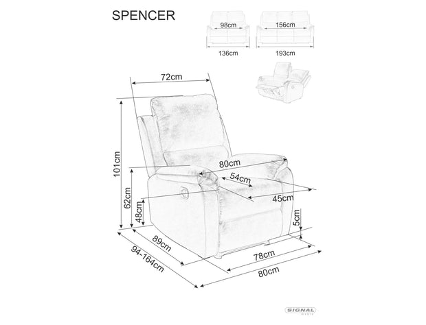 Signal Divano Reclinabile 2 posti in tessuto Spencer 2 Bjorn Grigio