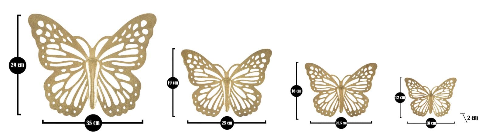 Mauro Ferretti Farfalle Da Muro Set 4 Pz cm 35x2x29-25x2x19-20,5x2x16-16x2x12