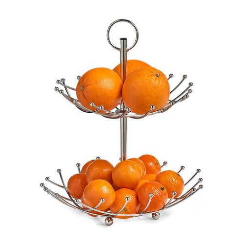 Zeller Fruttiera Dalla a 2 livelli, metallo cromato, Ø 28,5xH36 cm