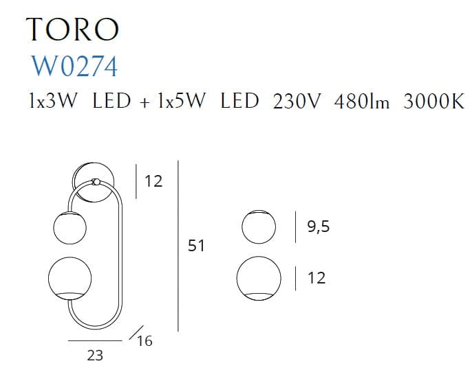 Maxlight Lampada da parete Toro W0274 Oro
