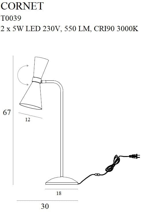 Maxlight Lampada da tavalo Cornet T0039 Nero