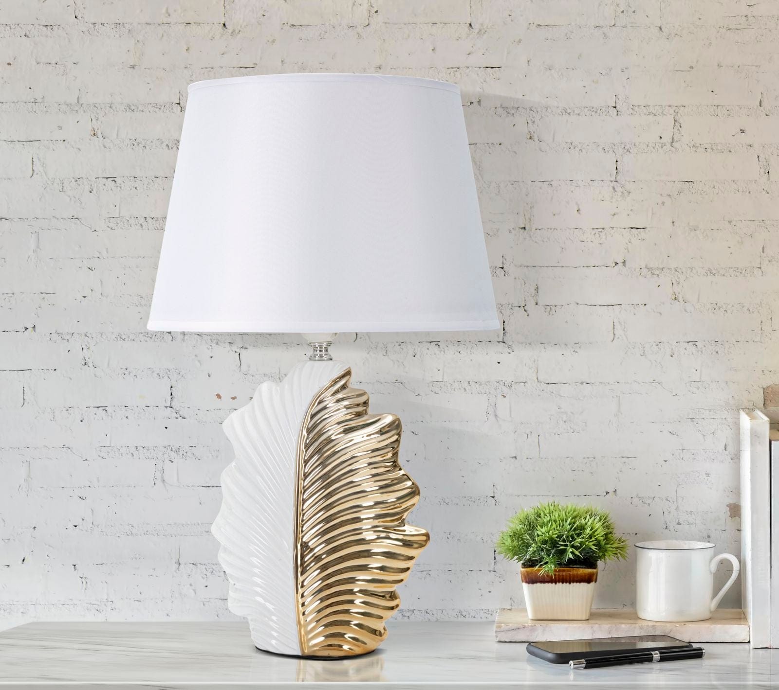 Mauro Ferretti Lampada da tavalo Glam Leaf Bianco