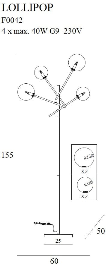 Maxlight Lampada da terra Lollipop F0042 Ottone