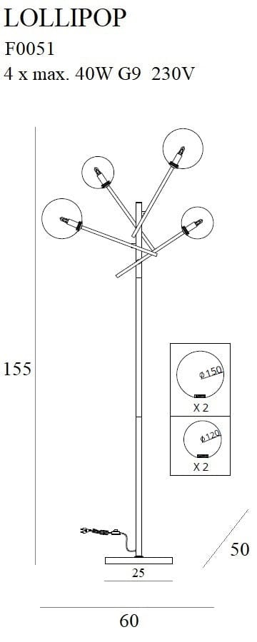 Maxlight Lampada da terra Lollipop F0051 Nero