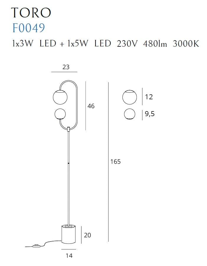 Maxlight Lampada da terra Toro F0049 Oro