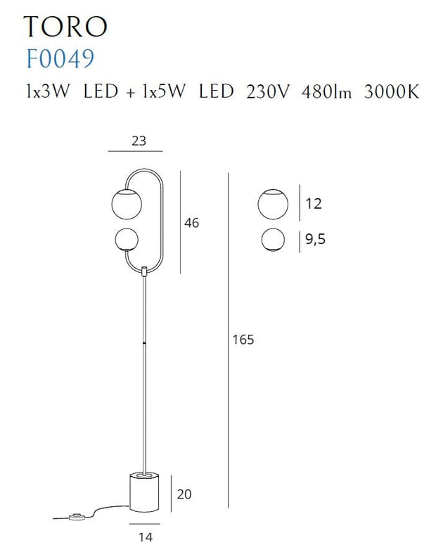 Maxlight Lampada da terra Toro F0049 Oro
