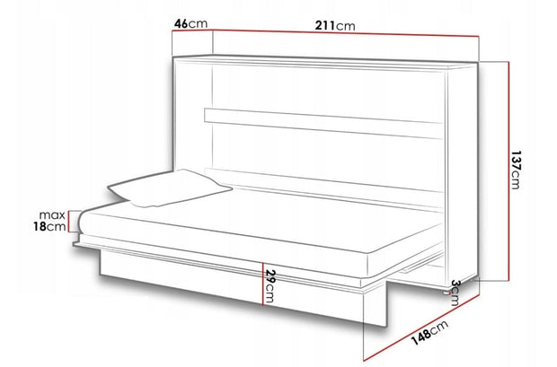 Letto a Scomparsa con meccanismo pneumatico Bed Concept Orizzontale Bianco Lucido, 120 x 200 cm (3)