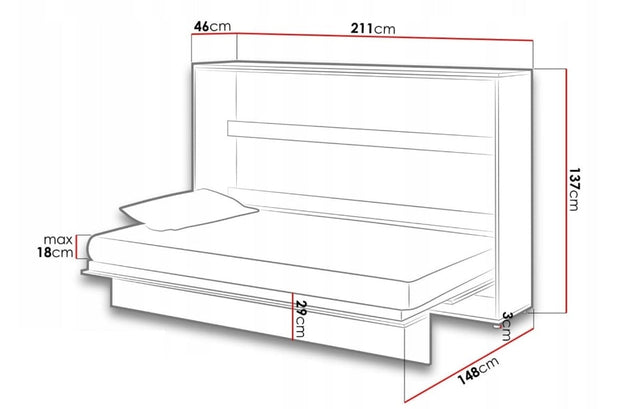 Letto a Scomparsa con meccanismo pneumatico Bed Concept Orizzontale Bianco Opaco, 120 x 200 cm (3)