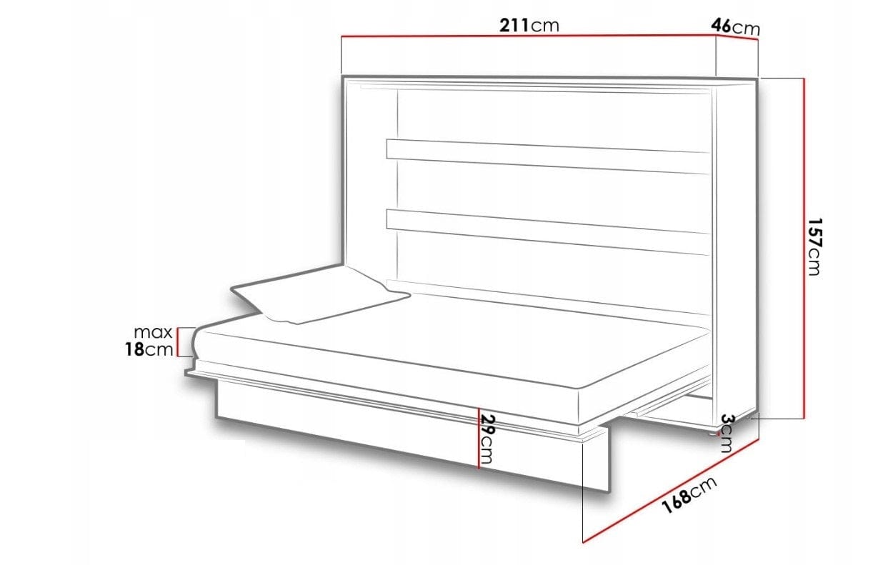 Letto a Scomparsa con meccanismo pneumatico Bed Concept Orizzontale Quercia, 140 x 200 cm (3)