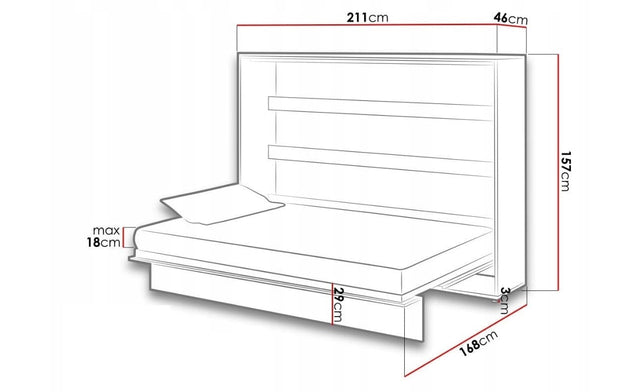 Letto a Scomparsa con meccanismo pneumatico Bed Concept Orizzontale Quercia, 140 x 200 cm (3)