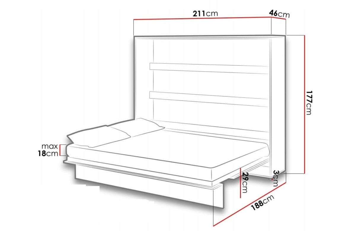 Letto a Scomparsa con meccanismo pneumatico Bed Concept Orizzontale Quercia, 160 x 200 cm (3)