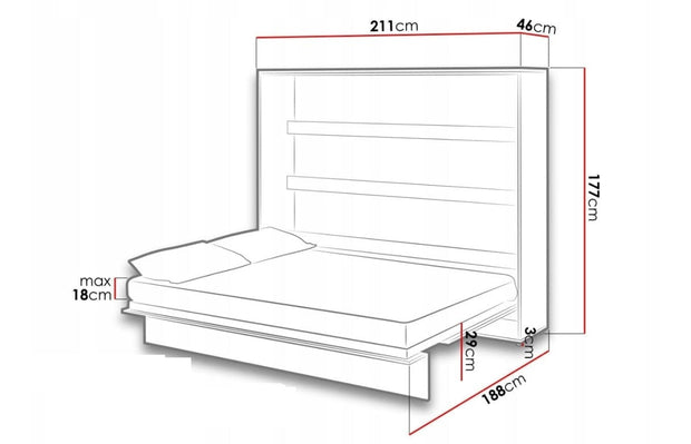 Letto a Scomparsa con meccanismo pneumatico Bed Concept Orizzontale Quercia, 160 x 200 cm (3)