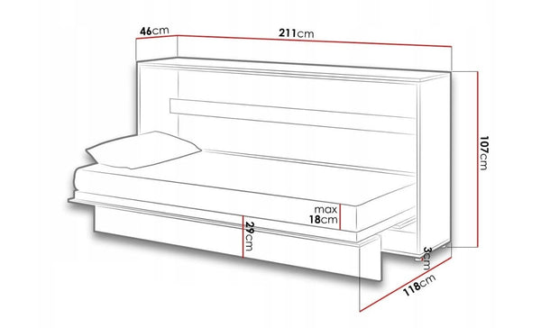 Letto a Scomparsa con meccanismo pneumatico Bed Concept Orizzontale Quercia, 200 x 90 cm (3)