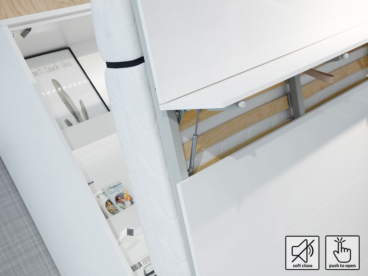 Letto a Scomparsa con meccanismo pneumatico Bed Concept Verticale Bianco Lucido, 120 x 200 cm (5)