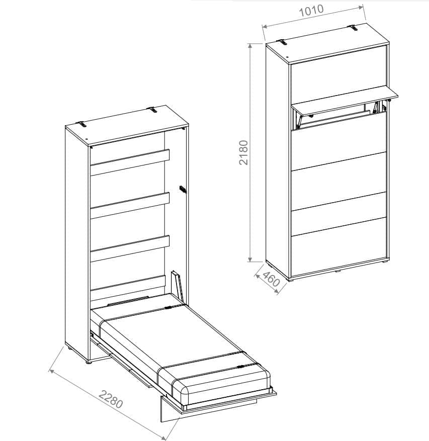 Letto a Scomparsa con meccanismo pneumatico Bed Concept Verticale Bianco Lucido, 90 x 200 cm (2)