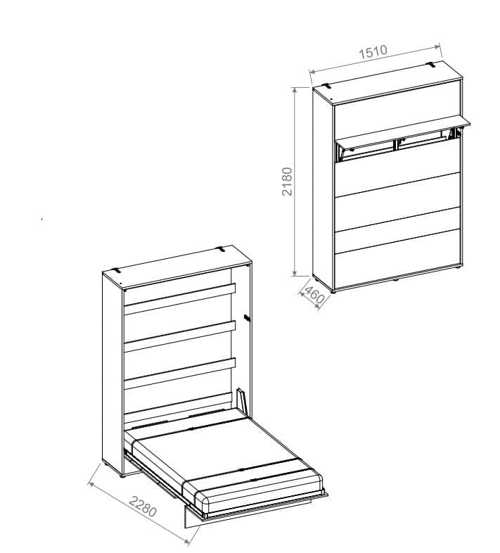 Letto a Scomparsa con meccanismo pneumatico Bed Concept Verticale Bianco Opaco, 140 x 200 cm (3)