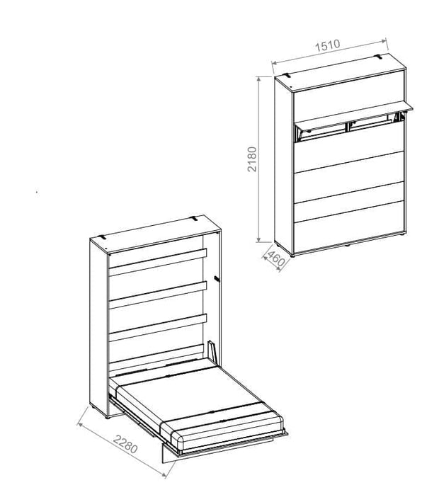 Letto a Scomparsa con meccanismo pneumatico Bed Concept Verticale Bianco Opaco, 140 x 200 cm (3)