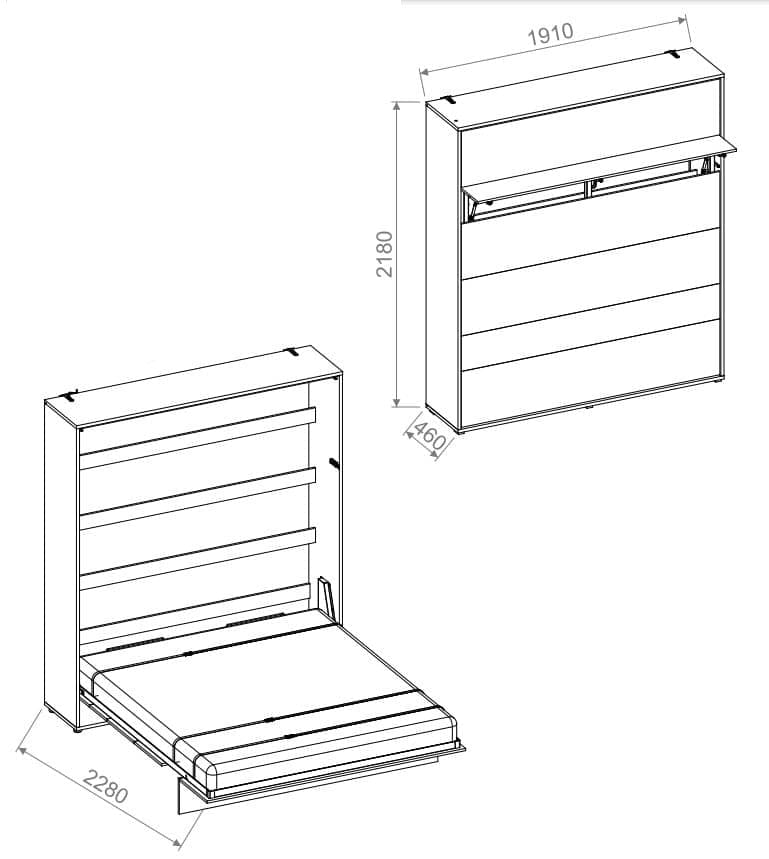 Letto a Scomparsa con meccanismo pneumatico Bed Concept Verticale Bianco Opaco, 180 x 200 cm (3)