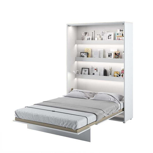 Letto a Scomparsa con meccanismo pneumatico e illuminazione Bed Concept Verticale Bianco Opaco, 140 x 200 cm