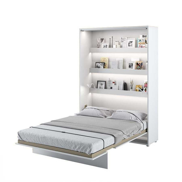 Letto a Scomparsa con meccanismo pneumatico e illuminazione Bed Concept Verticale Bianco Opaco, 140 x 200 cm