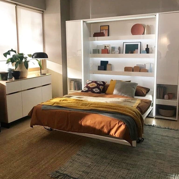 Letto a Scomparsa con meccanismo pneumatico e illuminazione Bed Concept Verticale Bianco Opaco, 140 x 200 cm (5)