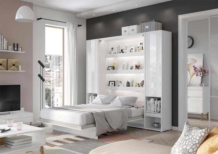 Letto a Scomparsa con meccanismo pneumatico e illuminazione Bed Concept Verticale Bianco Opaco, 140 x 200 cm (11)