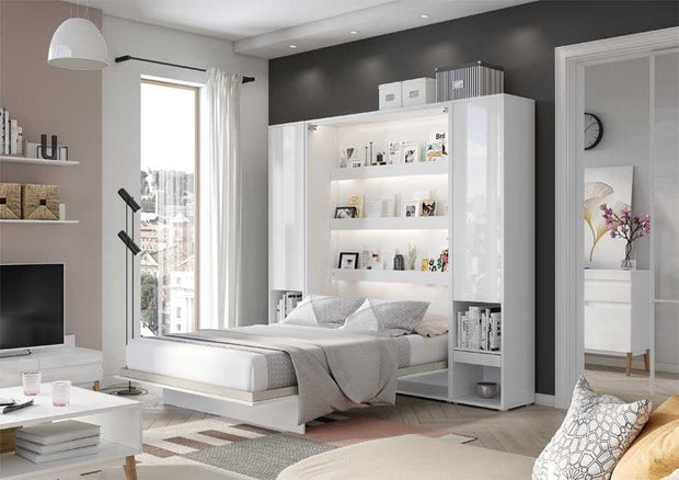 Letto a Scomparsa con meccanismo pneumatico e illuminazione Bed Concept Verticale Bianco Opaco, 140 x 200 cm (11)