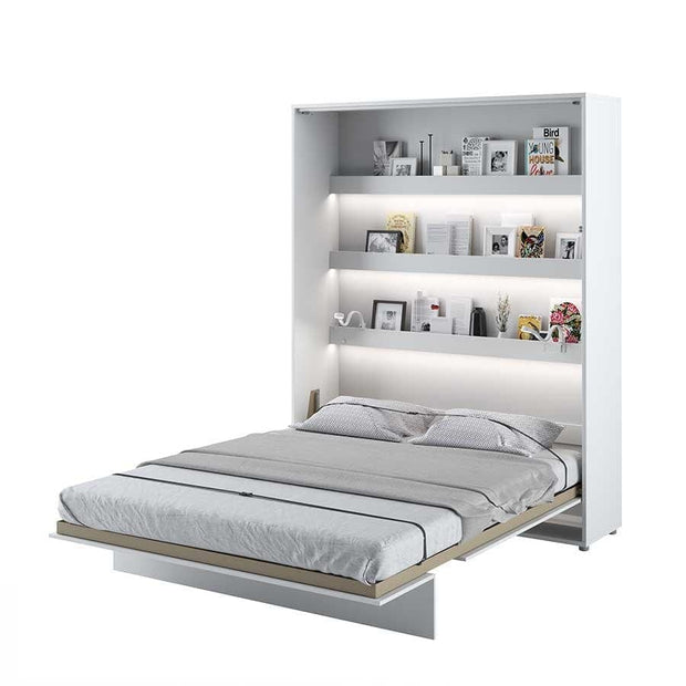 Letto a Scomparsa con meccanismo pneumatico e illuminazione Bed Concept Verticale Bianco Opaco, 160 x 200 cm