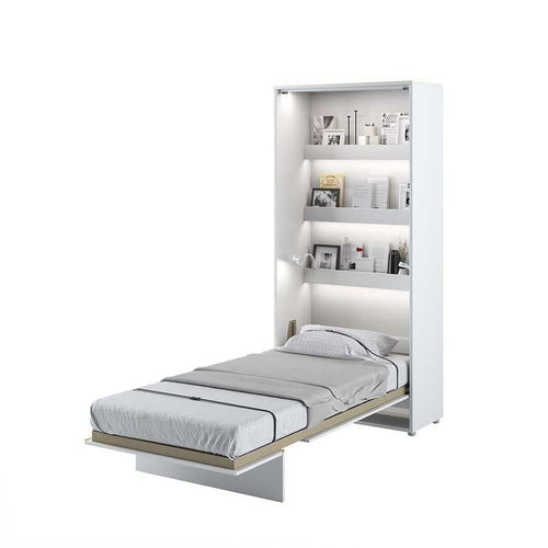 Letto a Scomparsa con meccanismo pneumatico e illuminazione Bed Concept Verticale Bianco Opaco, 200 x 90 cm