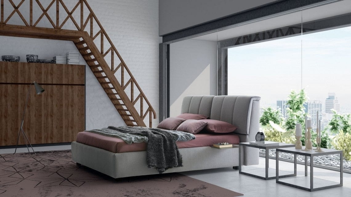 Letto contenitore in tessuto Inster Grigio, 200 x 160 cm