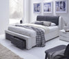 Letto imbottito con 2 cassetti Cassie-S Bianco e Nero