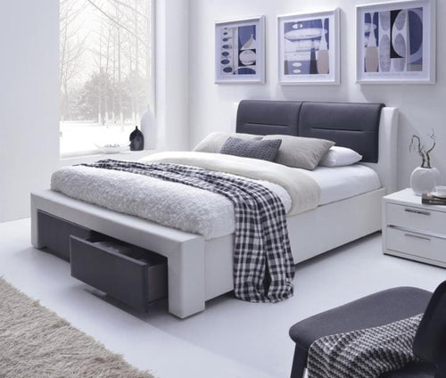 Letto imbottito con 2 cassetti Cassie-S Bianco e Nero
