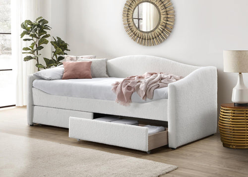 Halmar Letto imbottito con 2 cassetti in tessuto Caydence color crema