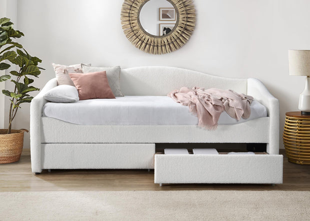 Halmar Letto imbottito con 2 cassetti in tessuto Caydence color crema