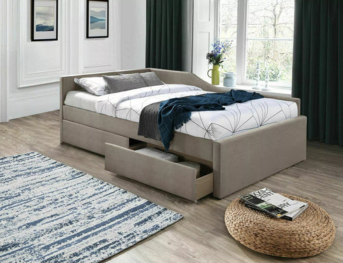 Letto imbottito con 2 cassetti in velluto Eliot Beige (1)