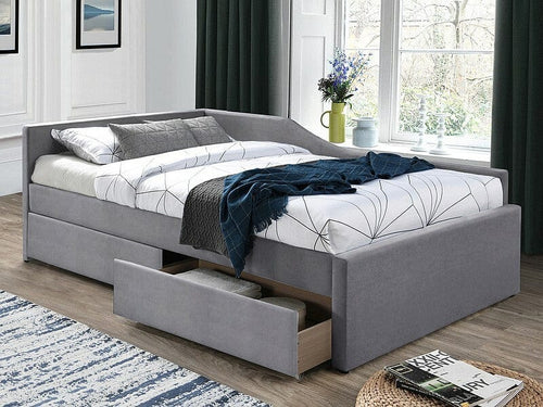 Letto imbottito con 2 cassetti in velluto Eliot Grigio & SMP-PAT-ELIOT-VELVET-GRAY