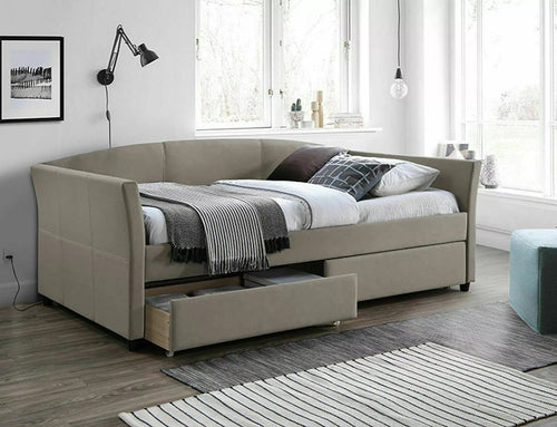 Letto imbottito con 2 cassetti in velluto Lanta Beige (1)