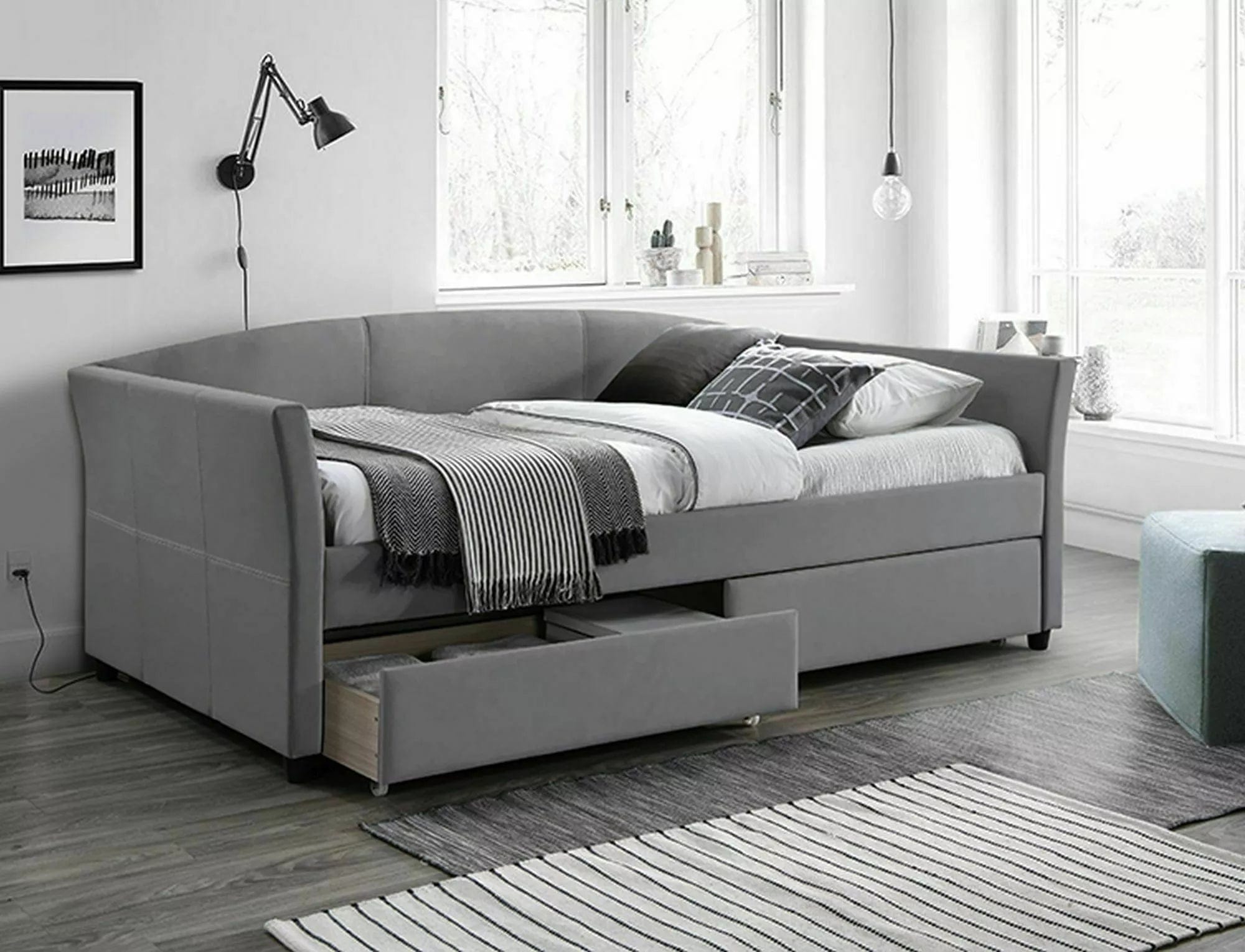 Letto imbottito con 2 cassetti in velluto Lanta Grigio & SMP-PAT-LANTA-VELVET-GRAY