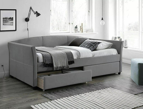 Letto imbottito con 2 cassetti in velluto Lanta Grigio & SMP-PAT-LANTA-VELVET-GRAY