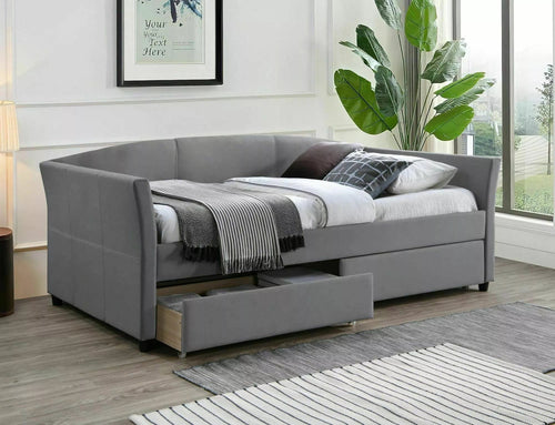 Letto imbottito con 2 cassetti in velluto Lanta Grigio (1)