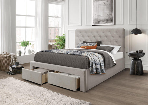 Halmar Letto imbottito con 2 cassetti in velluto Marisol Beige